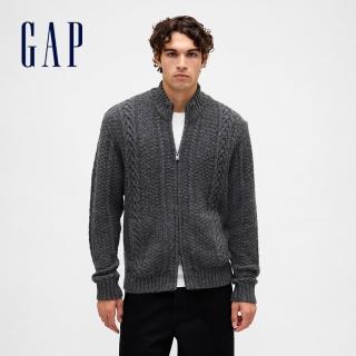 【GAP】男裝 立領針織外套-深灰色(853892)