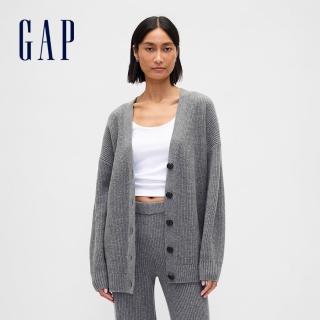 【GAP】女裝 V領針織外套 CashSoft系列-淺灰色(850197)