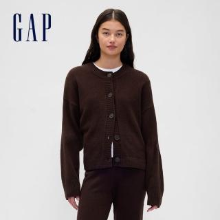【GAP】女裝 圓領針織外套 CashSoft系列-棕色(820717)