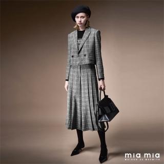 【mia mia】灰格紋百褶寬口褲