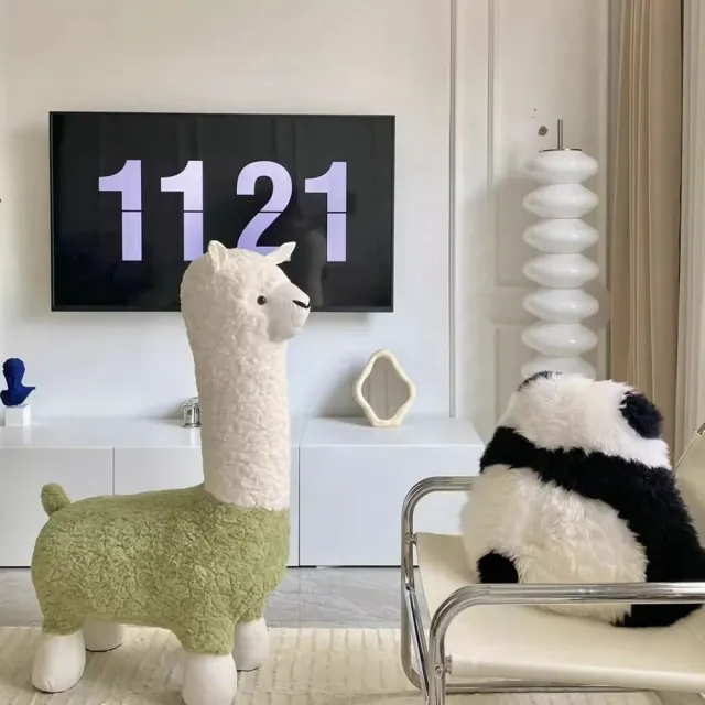 凳子 擺件 羊駝凳子 搬家禮物 毛絨動物座椅(65*35*110CM/柔軟舒運/不易側翻/坐不塌陷)