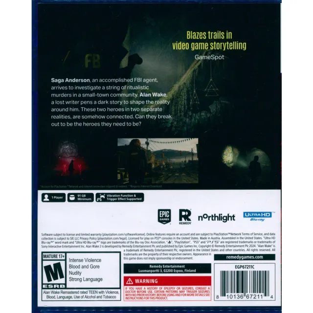 【SONY 索尼】PS5 心靈殺手2 豪華版 Alan Wake 2 Deluxe Edition(中英日文美版)