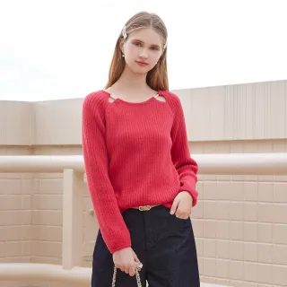 【H2O】珠珠排領針織毛衣(#5630008 長袖上衣；灰色/米白色/桃紅色)