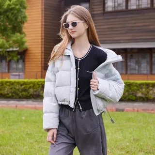 【H2O】落肩拼接短版羽絨外套(#55657101 短版外套；黑色/白色/淺藍色)