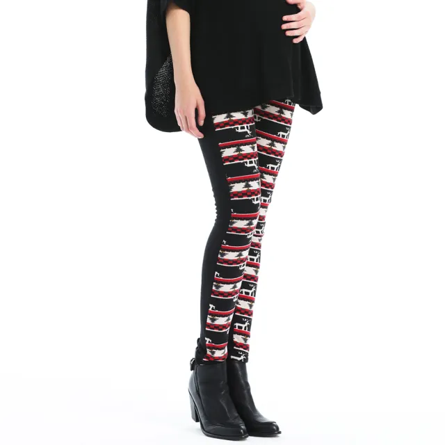 【Gennies 奇妮】聖誕風刷毛長褲(孕婦褲 親膚 保暖 一體成型 無痕褲頭)