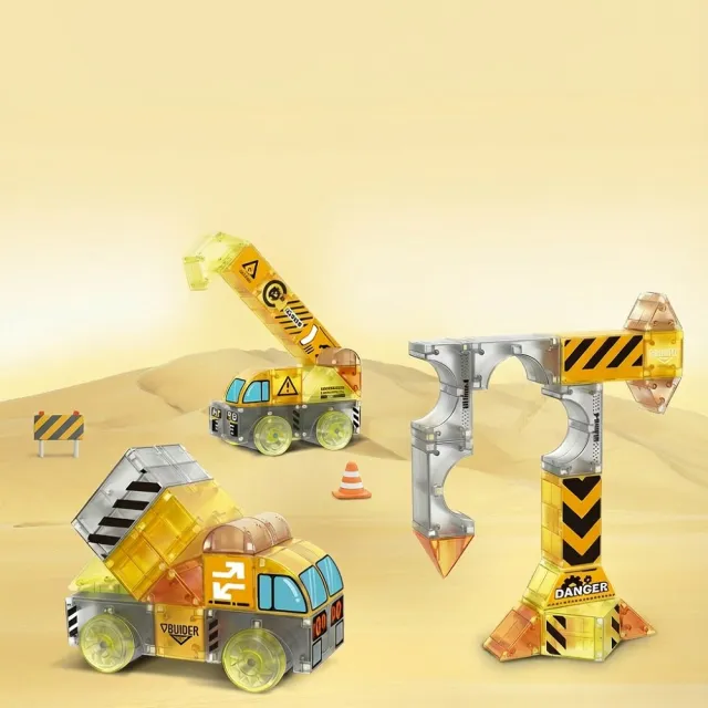 工程車磁力片遊戲組74pcs(科學實驗/邏輯思維/空間概念/禮物)