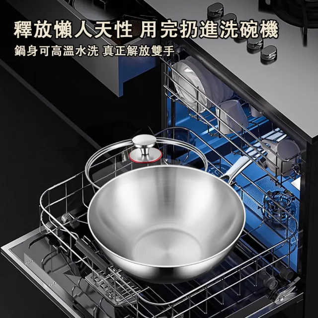【鏗鏘】316不鏽鋼炒鍋 加厚七層鋼煎炒鍋 不粘小炒鍋(無塗層煎鍋 加厚無蓋 明火電磁爐通用 24cm炒菜鍋)