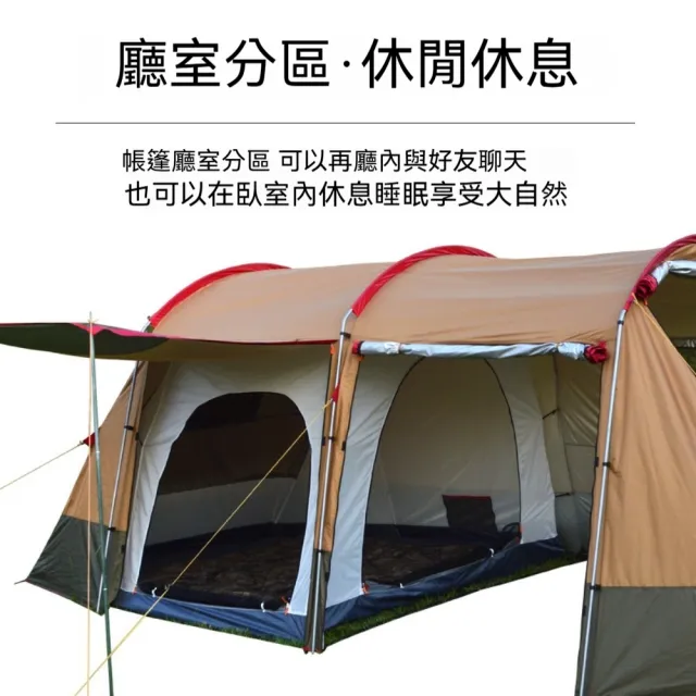 【KXM】兩室一廳戶外露營帳篷(防風/防曬/防水 6-8人用)