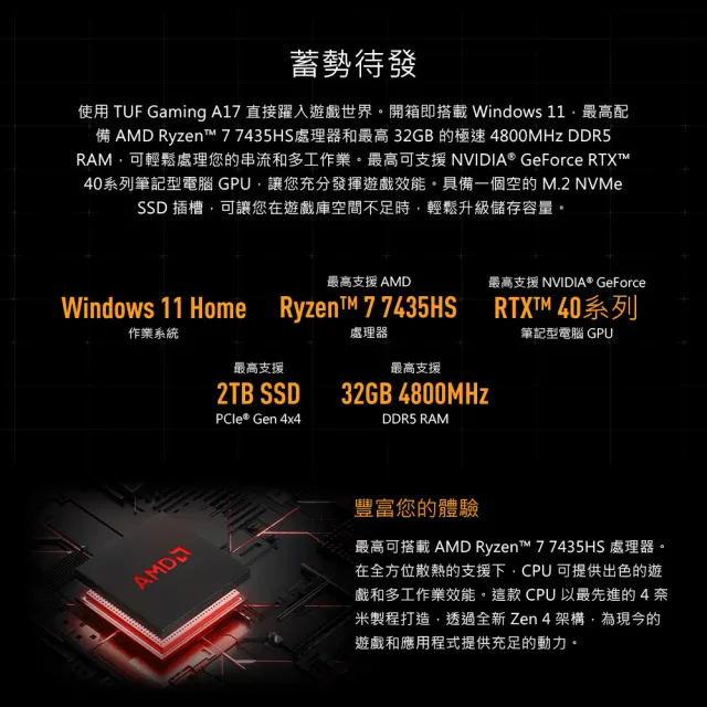 【ASUS 華碩】17.3吋GeForce RTX4050 R7電競筆電(FA707NUG-0092A7445HS/R7-7445HS/16G/1TB/W11)