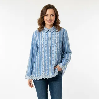 【MON’S】蕾絲花紋絲光襯衫