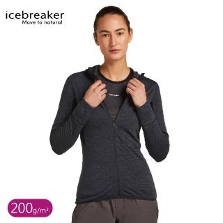 【Icebreaker】女 DESCENDER RealFleece刷毛保暖連帽外套《深灰/黑》BA56YN/薄外套/運動夾克
