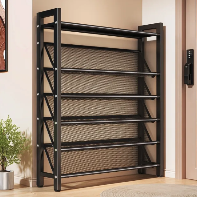 【Quality 聚家】超薄斜網鞋架門口窄縫置物架 90長 入戶角落省空間簡易鞋櫃(鞋架/超薄鞋架/置物架/鞋櫃)