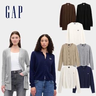 【GAP】女裝 Logo刺繡圓領/V領針織外套-多款任選(793851&820738&793619)