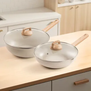 【Tefal 特福】暖暖系列不沾鍋雙鍋4件組-IH爐可用鍋(26cm深平底鍋+30cm炒鍋+加蓋x2)