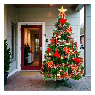 【摩達客】台灣製-7尺/7呎-210cm豪華版裝飾綠聖誕樹(含紅金色系配件組/不含燈/本島免運費)