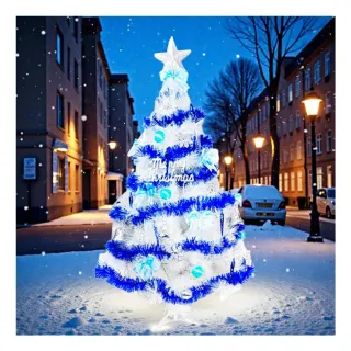 【摩達客】台灣製7尺 特級白色松針葉聖誕樹(藍銀色系飾品組/含100燈LED燈藍白光2串/附跳機控制器/本島免運)