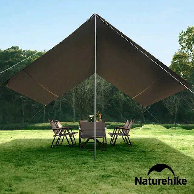 【Naturehike】云霄Lite150D黑膠防水遮陽天幕 附帳桿 八角形550x465cm WS015(台灣總代理公司貨)