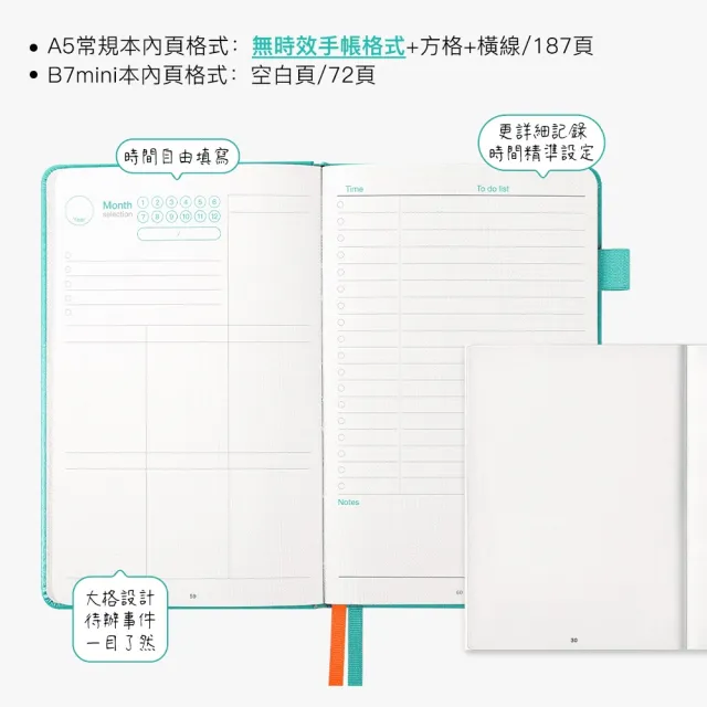 【元筆記】A5無時效智慧手帳禮盒 蒂芬妮綠×橘色書帶 52週自填日期 一寫即存 送禮首選