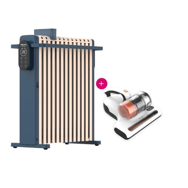 【Philips 飛利浦】1+1超值組 13片新式寬片智能葉片電暖器+UV殺菌除蟎機(AHR3124NYS+HCF300)