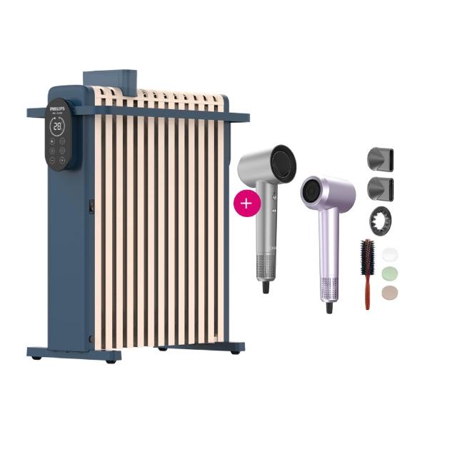 【Philips 飛利浦】1+1超值組 13片新式寬片智能葉片電暖器+溫控護髮吹風機(AHR3124NYS+HBF210)
