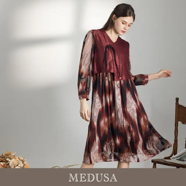【MEDUSA 曼度莎】現貨-盤釦渲染光澤透紗優雅洋裝（M-XL）｜小禮服 氣質洋裝 新中式(701-71306)