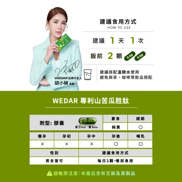 【Wedar 薇達】專利山苦瓜胜肽 6盒組(30顆/盒.超音波低溫萃取山苦瓜.美國專利肉桂.芝麻萃取)