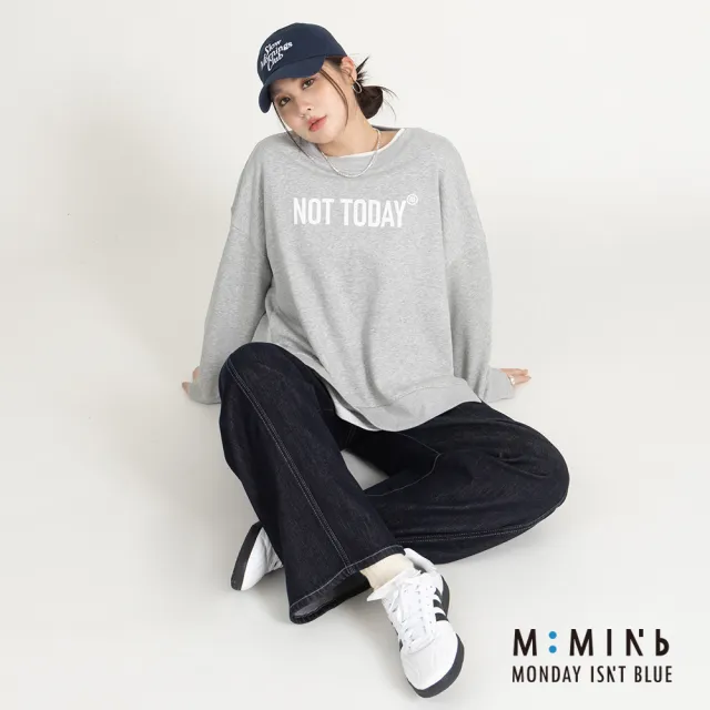 【M：MINb】not today下擺開開衩不卡臀大學T(灰色/中大尺碼女裝/大尺碼女裝/XL女裝/上衣/大尺碼上衣/T恤)