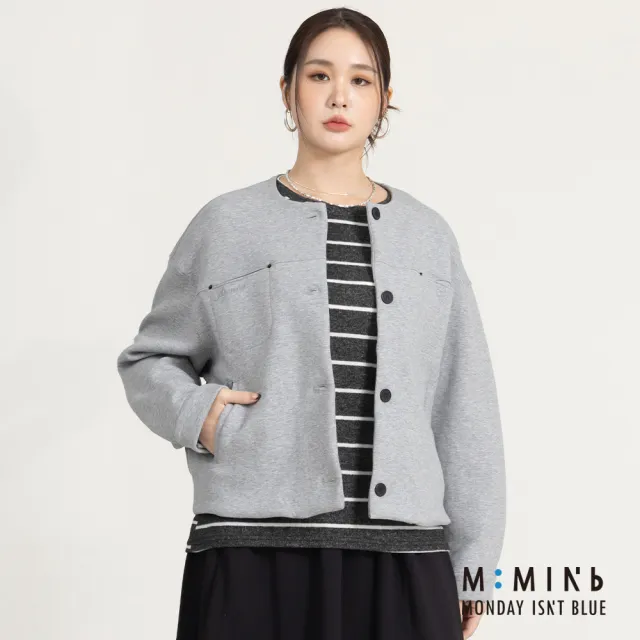 【M：MINb】Q軟空氣棉無領外套(灰色/中大尺碼女裝/XL女裝/大尺碼外套/外套)