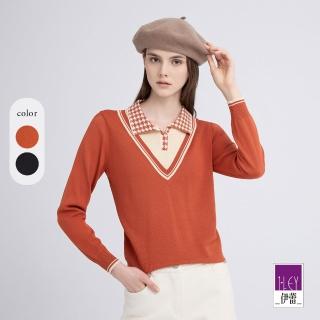 【ILEY 伊蕾】千鳥紋撞色針織上衣(兩色；M-2L；1244405007)