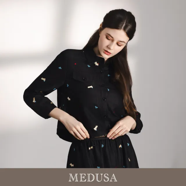 【MEDUSA 曼度莎】現貨-可愛派對動物刺繡抽繩牛仔襯衫(M-XL)|長袖上衣 長袖襯衫 休閒上衣(701-1210A)