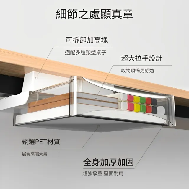 【b.a.l.f 琦晟】2入特大號 平面款 免打孔桌下抽屜置物盒(隱形抽屜 黏貼式抽屜 無痕收納 文具收納)