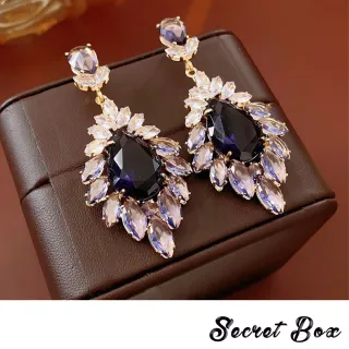 【SECRET BOX】韓國設計華麗閃耀寶石美鑽氣質鑲嵌造型耳環(寶石耳環 美鑽耳環)