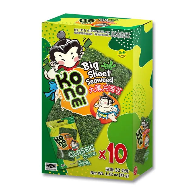 【KoNoMi 相撲手】大薄片海苔分享盒 原味/辣味(3.2g*10片入)