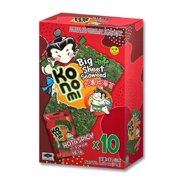 【KoNoMi 相撲手】大薄片海苔分享盒 原味/辣味(3.2g*10片入)