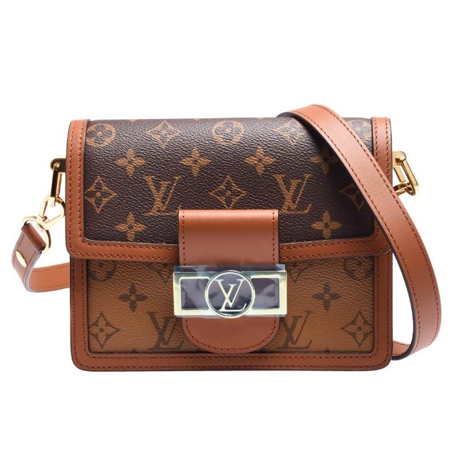 LV LOUIS VUITTON路易威登 M44580 MINI DAUPHINE Reverse 皮革飾邊帆布肩 LV M44580 MINI DAUPHINE系列帆布斜揹包,Reverse皮革飾邊設計散發現代氣息,小巧實用且具收納能力,結帳85折再享0利率