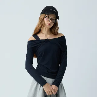 【YUANDONGLI 元動力】露肩不對稱領萊賽爾修身上衣(藍；S-L；4253311001)