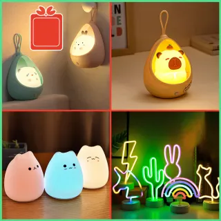 【半島良品】交換禮物/小兜卡皮巴拉水豚感應式/霓虹燈桌上擺飾掛飾小夜燈(百元禮物/聖誕禮物/實用創意)