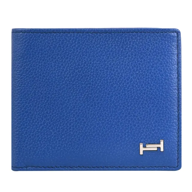 【TOD’S】TODS DOUBLE T 金屬雙T LOGO小牛皮雙層8卡短夾(寶藍)