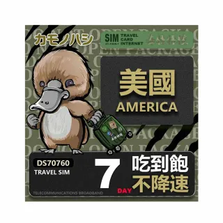 【platypus 鴨嘴獸】Travel Sim 美國 7天 吃到飽不降速 上網卡(吃到飽網卡 上網卡 旅遊卡 漫遊卡)