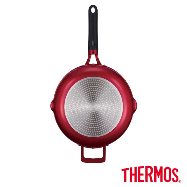 【THERMOS 膳魔師】厚鑄耐摩不沾鍋單柄附耳深煎鍋28cm(KFJ-028W-R)