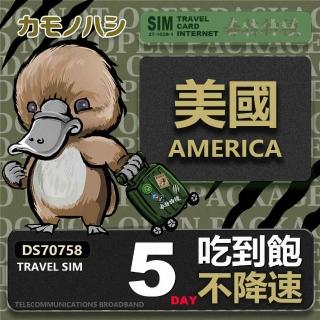 【platypus 鴨嘴獸】Travel Sim 美國 5天 喫到飽不降速 上網絡卡(喫到飽網絡卡 上網絡卡 旅遊卡 漫遊卡)