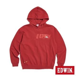 【EDWIN】男裝 小騎士寬版長袖連帽T恤(暗紅色)