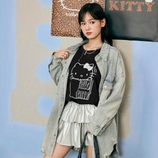 【OB 嚴選】KITTY街頭狂野純棉大圖案印花寬版長袖TEE 《IK0073》