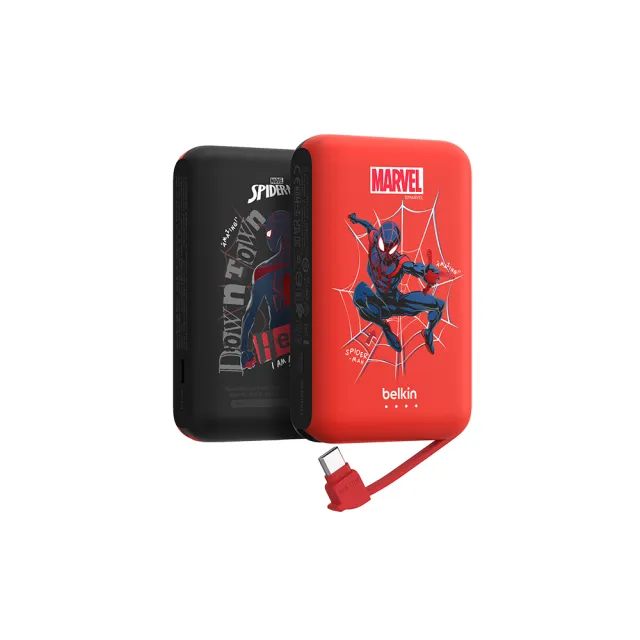 【BELKIN】BoostCharge 20W自帶USB-C線快充行動電源_10000mAh_漫威-蜘蛛人(BPB021qcBR-DY)