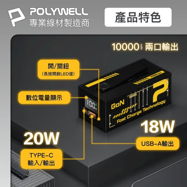 【POLYWELL】貨櫃屋行動電源 10000mAh 20W1A1C