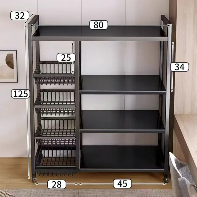 【MINE 家居】廚房架 電器架 可活動蔬果籃 80*32*125cm(廚房架/收納架/電器架/置物架)
