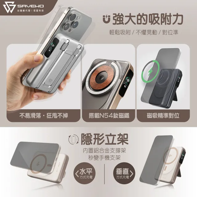 【SAVEWO】10000mAh Qi2 多功能磁吸行動電源(MC1002Q2)