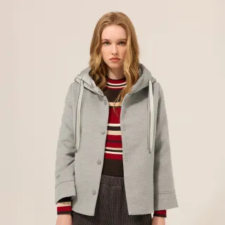 【ILEY 伊蕾】毛呢拼接立領連帽長版外套(灰；M-2L；1254384610)