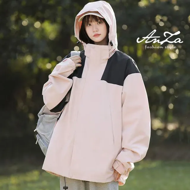 【AnZa】防風防潑水 衝鋒衣工裝 連帽外套(登山露營)