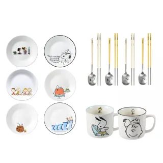 【CorelleBrands 康寧餐具】MOMO獨家SNOOPY交換禮物禮包-餐盤2入加餐具1入加馬克杯1入